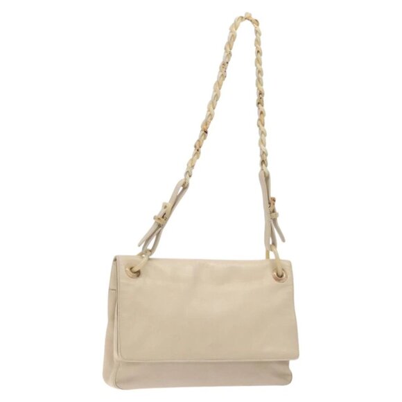 PRADA Shoulder Bag Leather Beige Auth - Picture 1 of 15